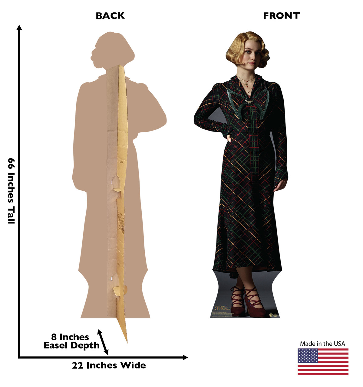 Queenie Goldstein Lifes-size Cardboard Standee Front and Back with Dimensions.