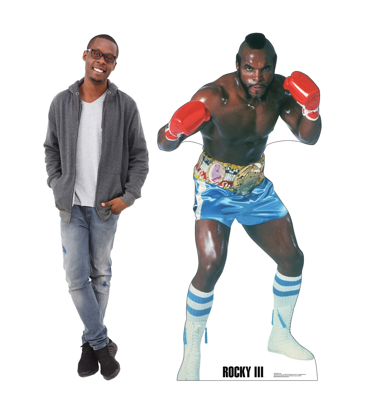 Life-size cardboard standee of Clubber Lang from Rocky III with model.