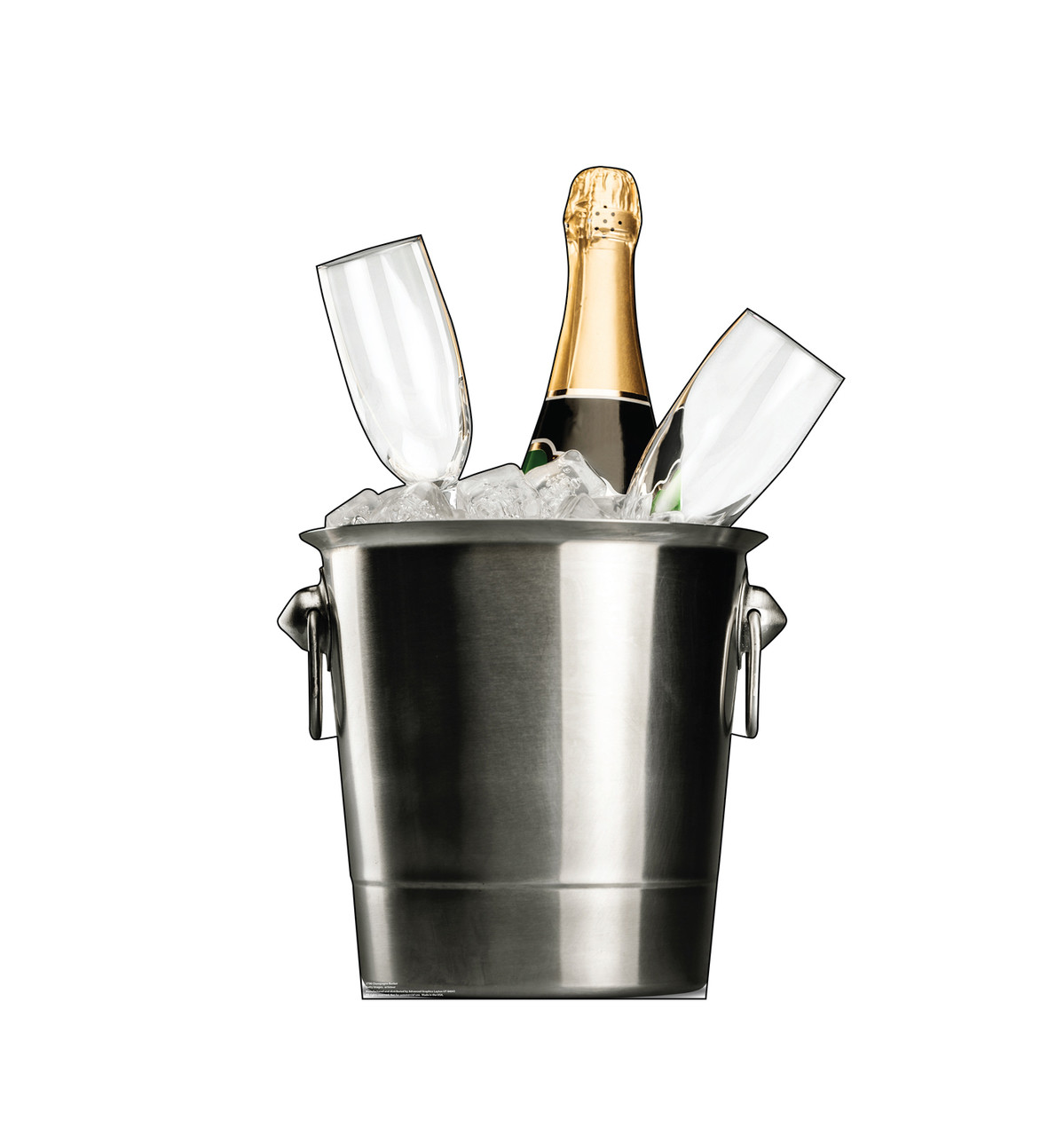 Life-size cardboard standee of a Champagne Bucket. 