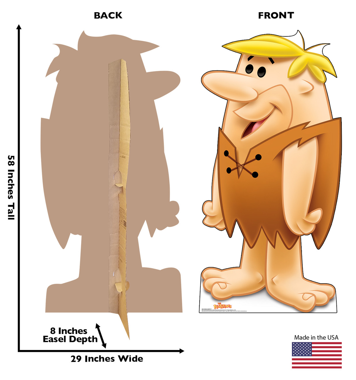 Life-size cardboard standee of Barney Rubble with front and back dimensions.