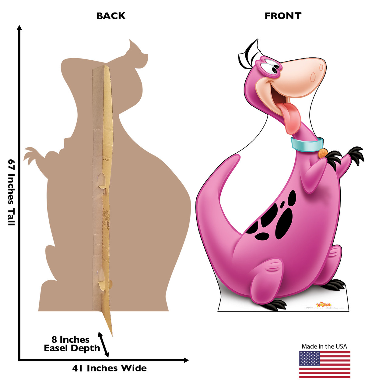 Life-size cardboard standee of Dino with front and back dimensions.