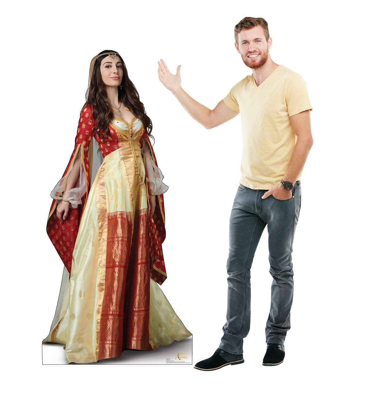 Life-size cardboard standee of Dalia from the Disney live action Aladdin movie with model.