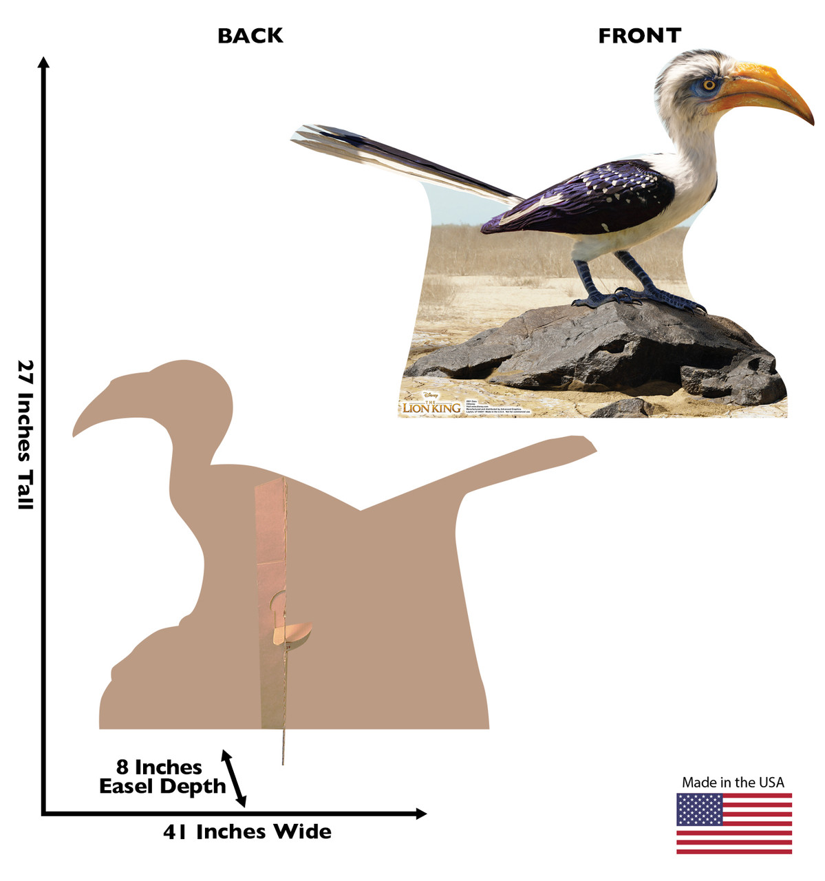 Life-size cardboard standee of Zazu from Disney's live action film The Lion King Front and Back View