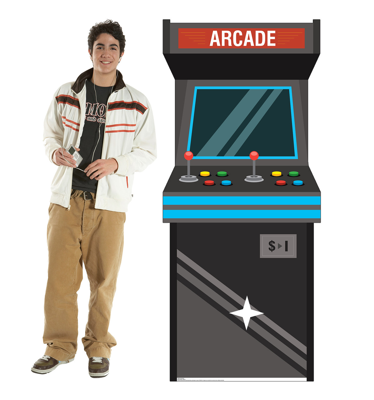 Life-size cardboard standee of an Arcade Game with model.