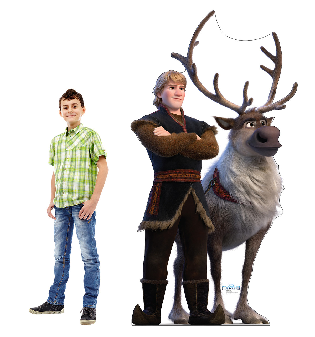 Life-size cardboard standee of Kristoff & Sven from Disney's Frozen 2) with model.