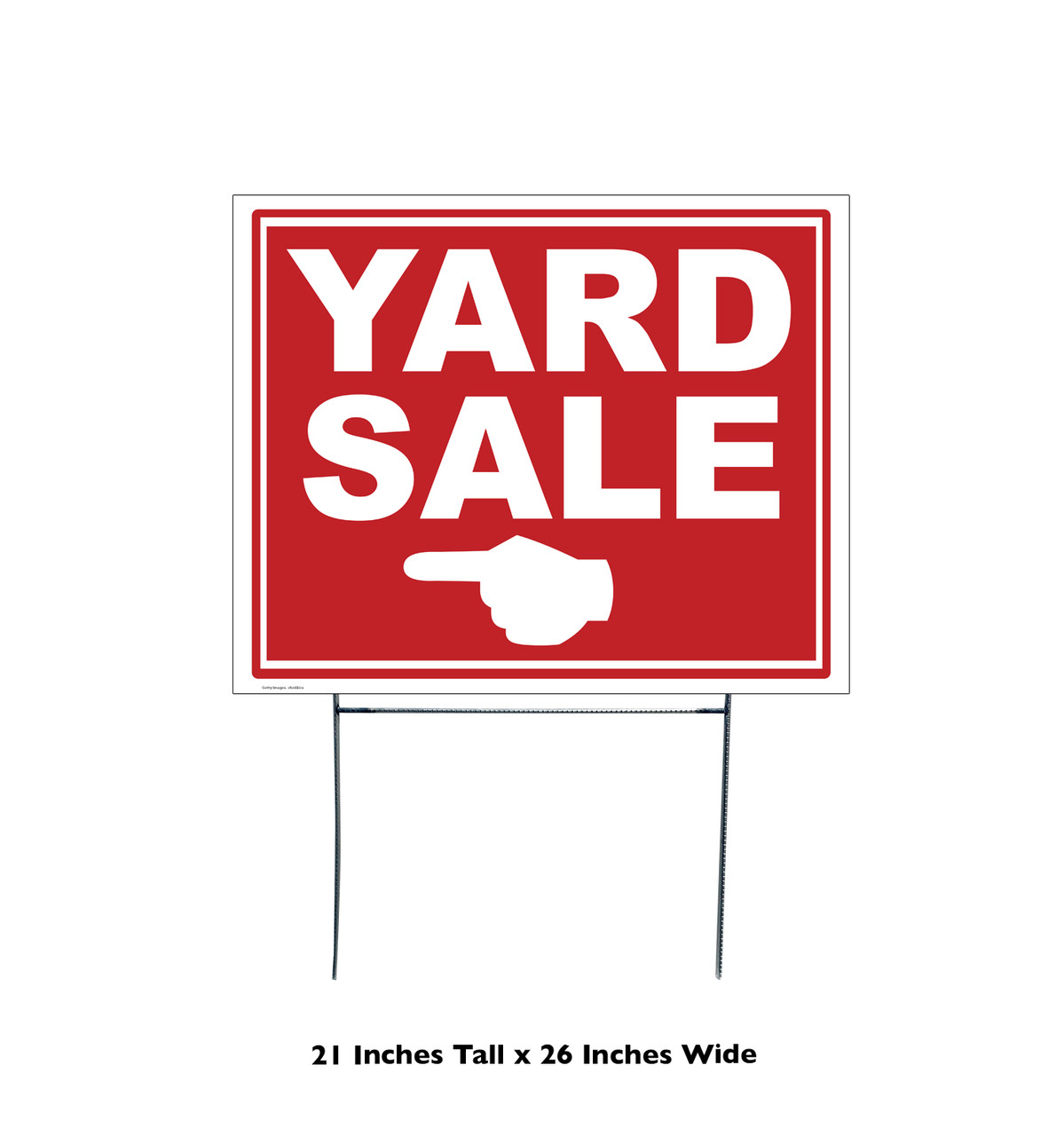 Coroplast yard sign, shown with h-stake and dimensions.