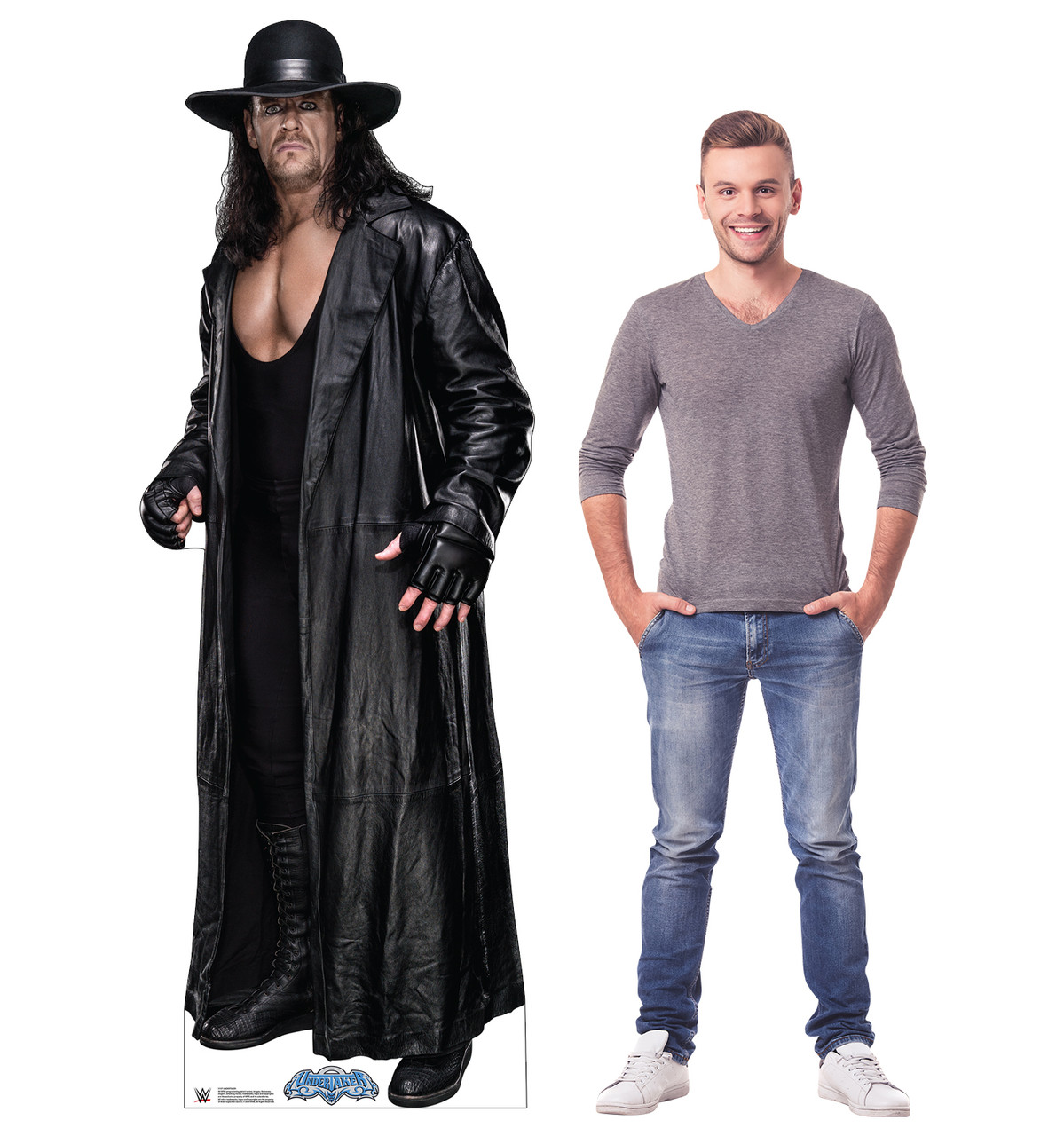 Life-size cardboard standee of the Undertaker from WWE with model.