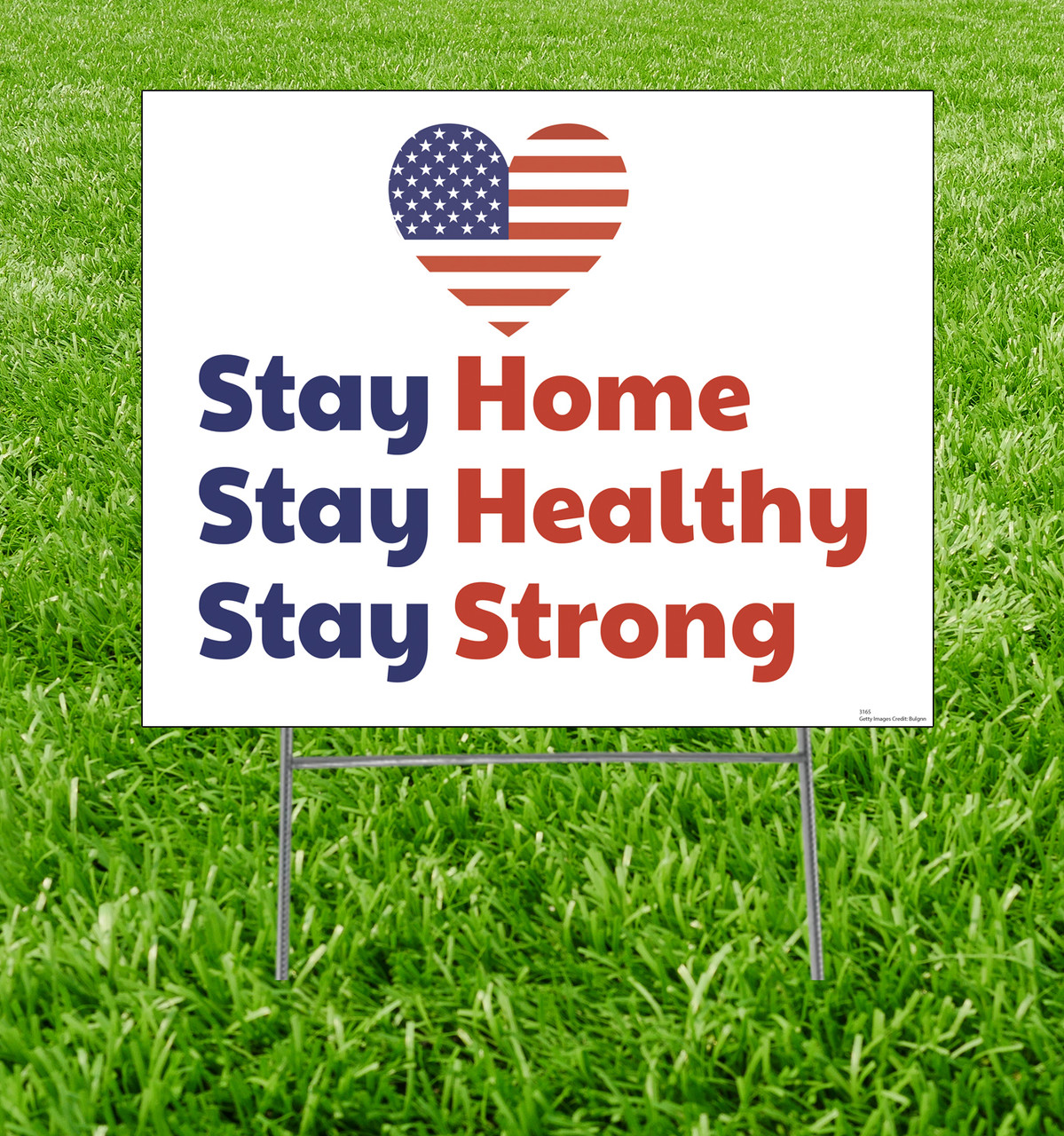 Coroplast yard sign, shown with h-stake with background.