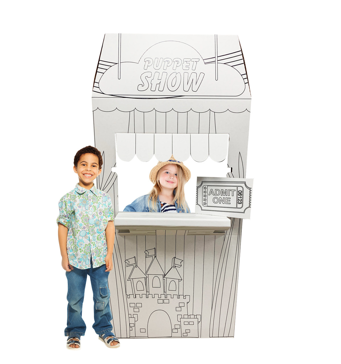 Life-size Color Me Puppet Show Stand with models.