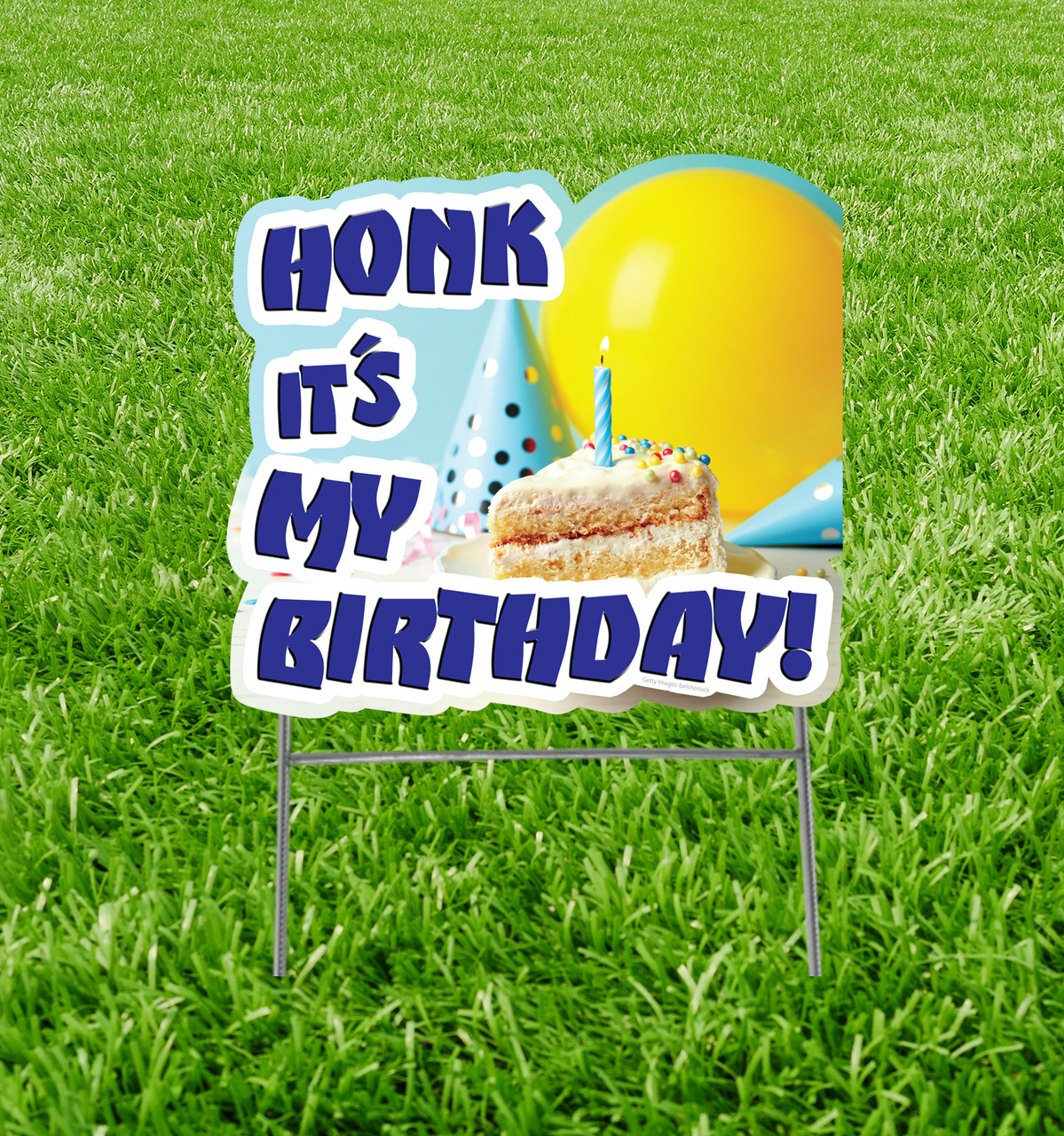 Honk It's My Birthday Cake Yard Sign 15" x 16" with background.