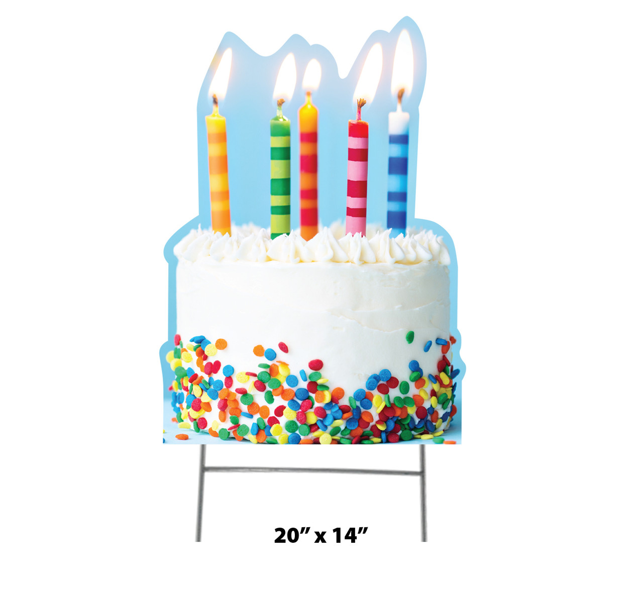 Coroplast outdoor yard sign icon of a birthday cake with dimensions.