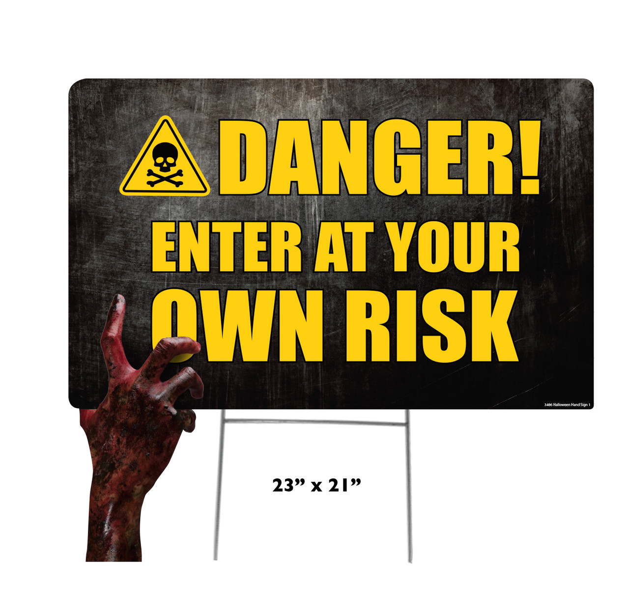 Coroplast outdoor Halloween Hand 1 Yard Sign with dimensions.