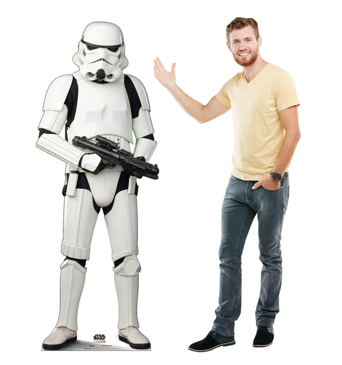 Life-size cardboard standee of a Stormtrooper with model.