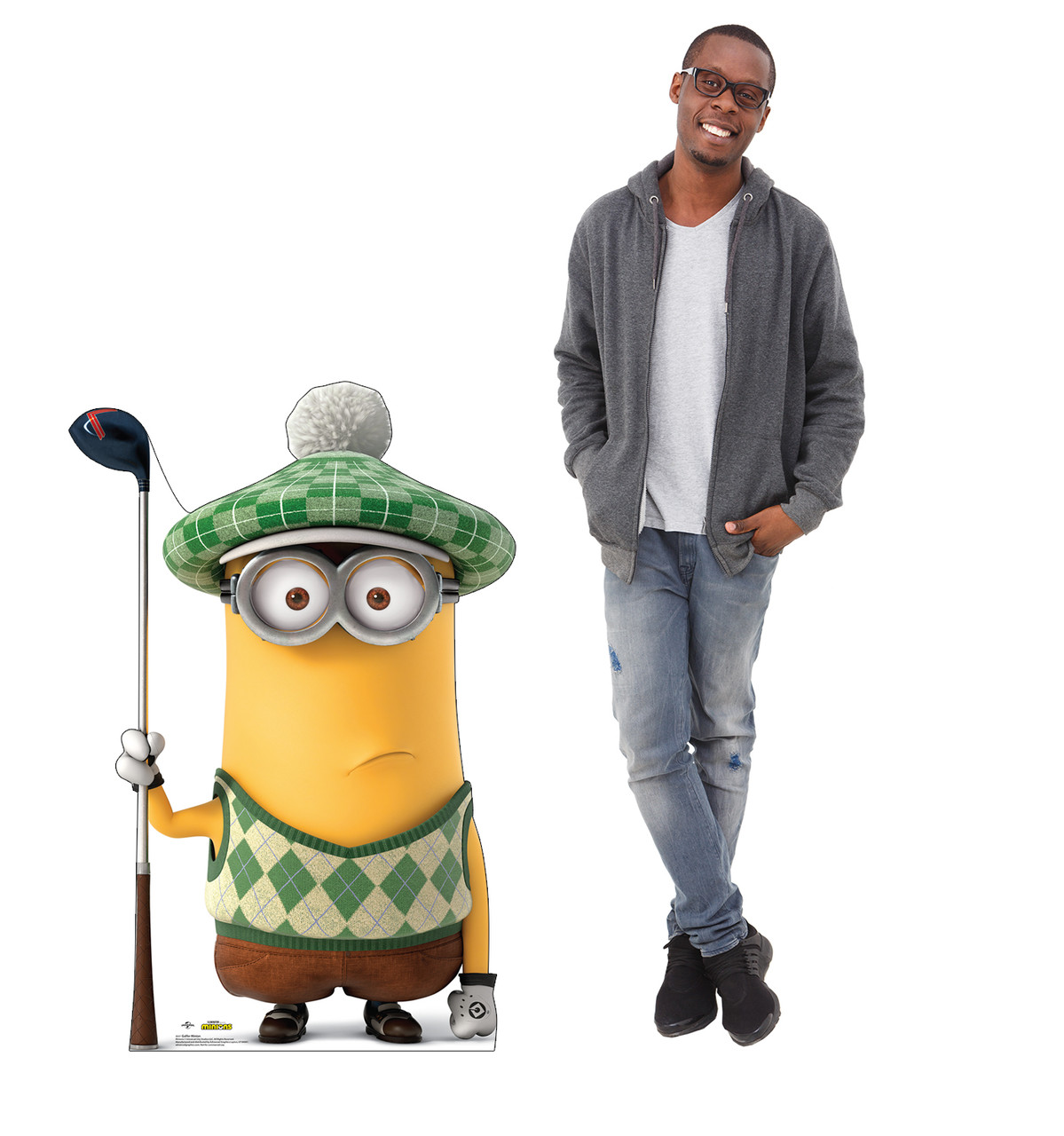 Life-size cardboard standee of Golfer Minion from The Minions with model.