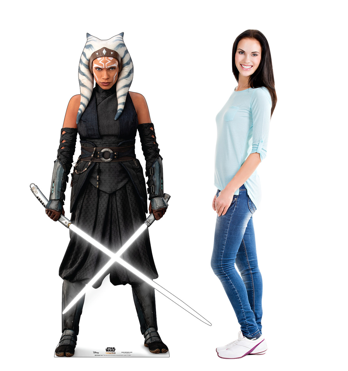 Life-size cardboard standee of Ahsoka Tano from the Mandalorian season 2 with model.