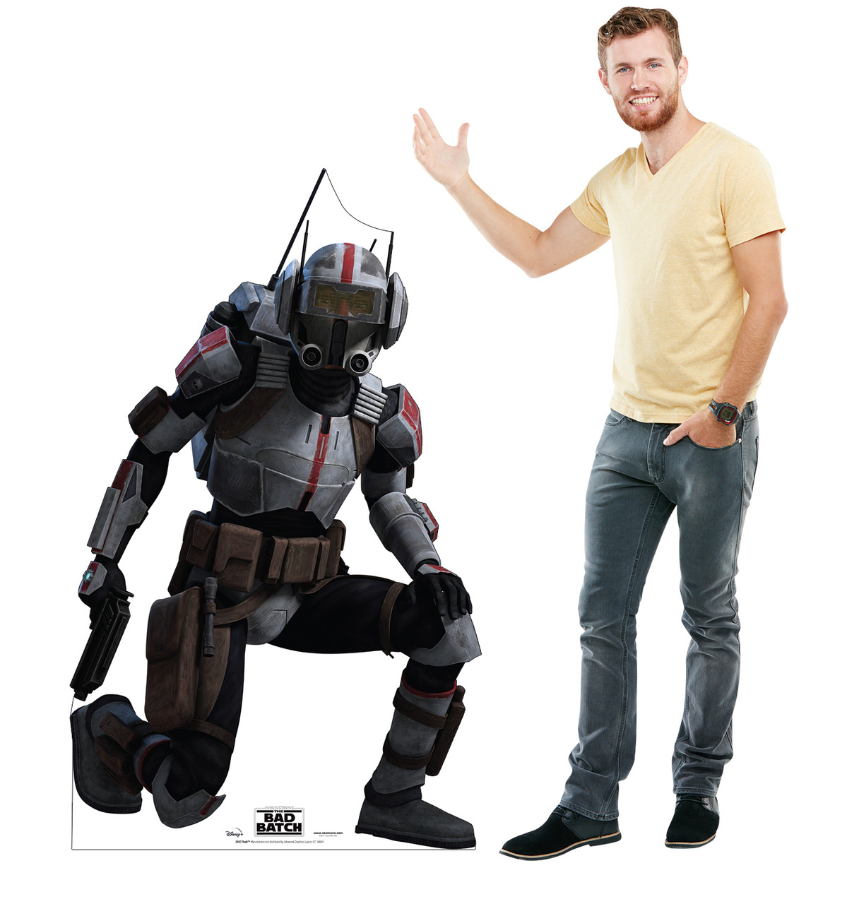 Life-size cardboard standee of Tech from The Bad Batch on Disney+ with model.