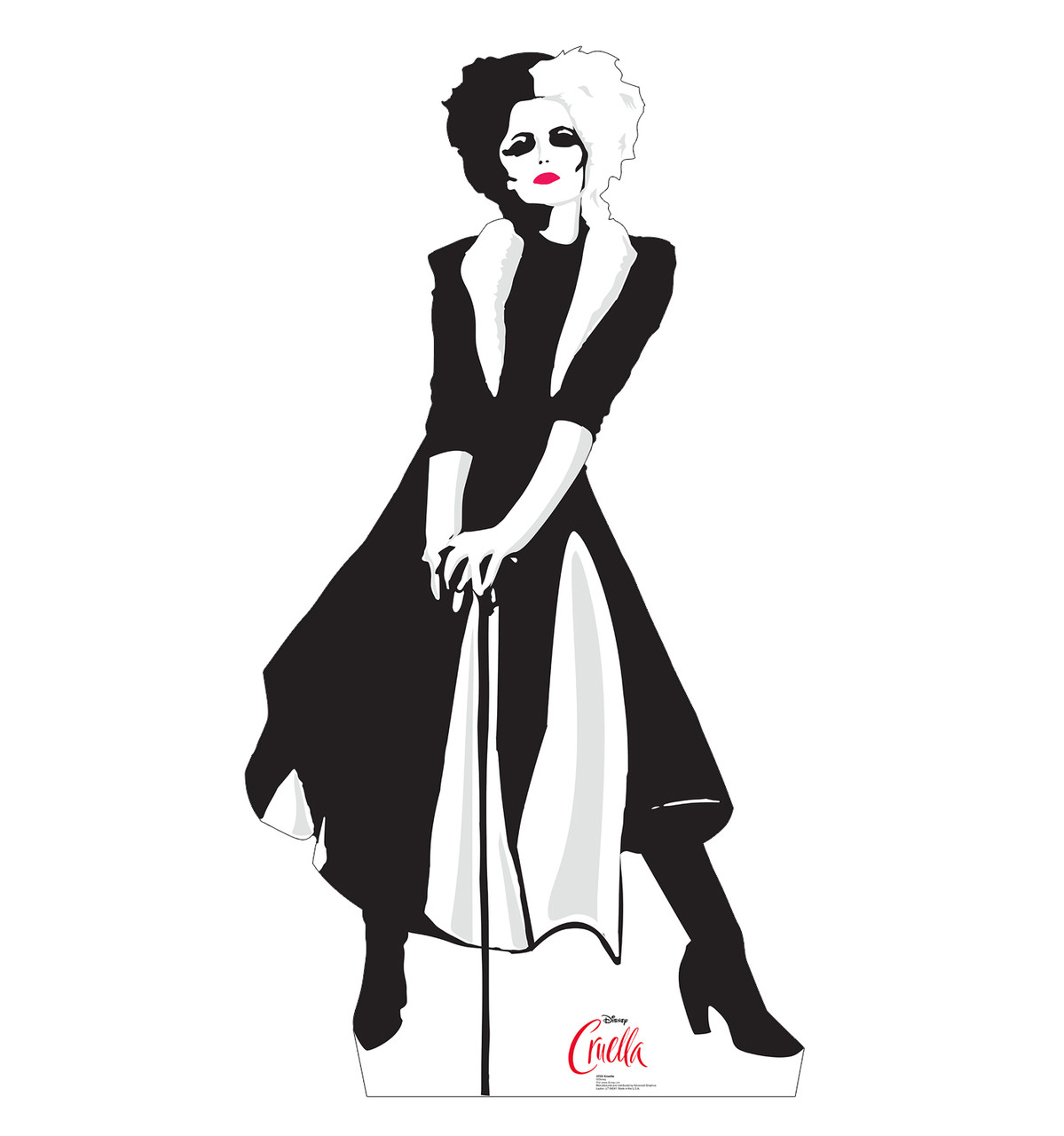 Life-size cardboard standee of Cruella from Disney+ movie Cruella.