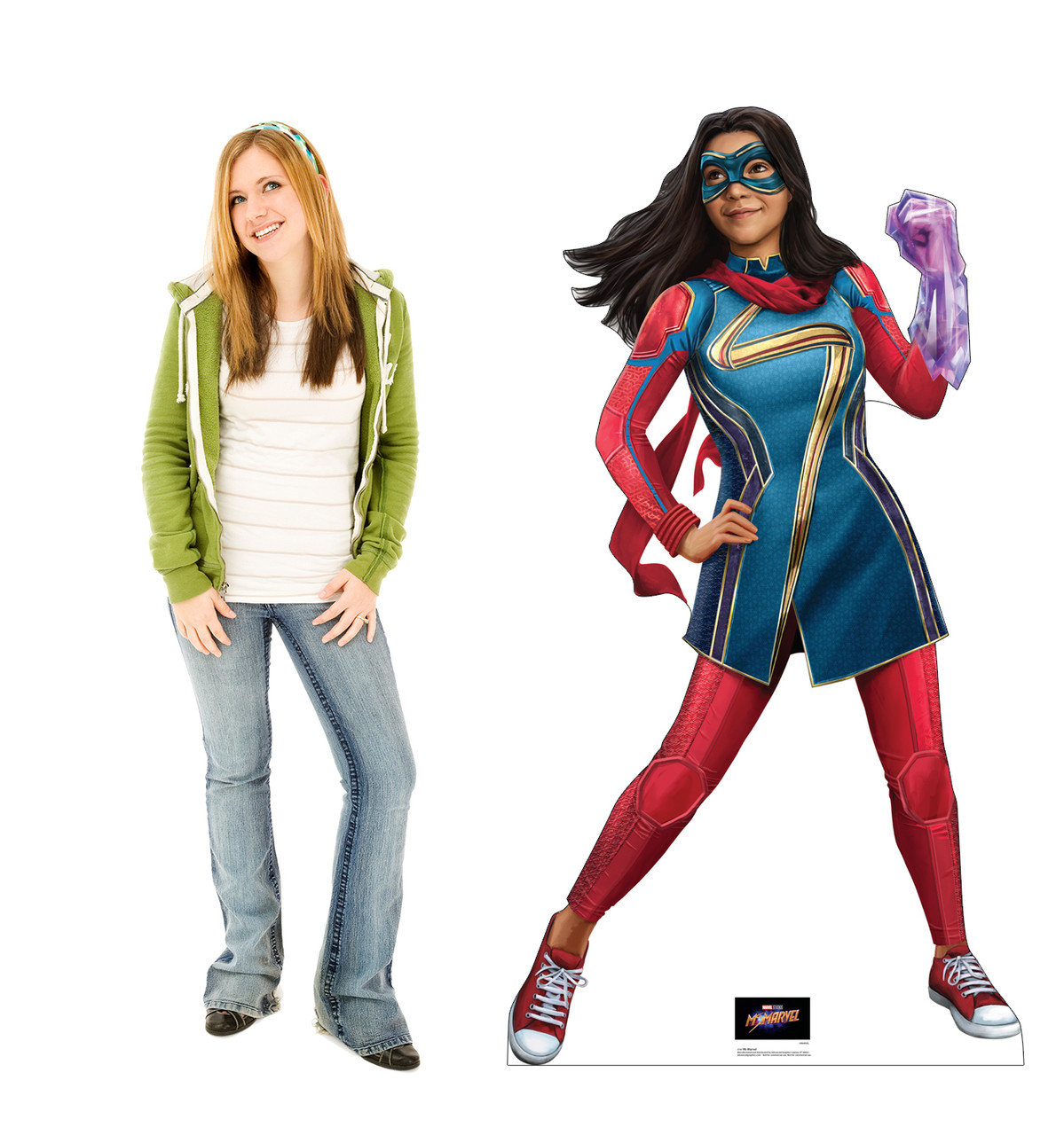 Life-size cardboard standee of Ms. Marvel from Marvel Studios Ms. Marvel on Disney + with Model.