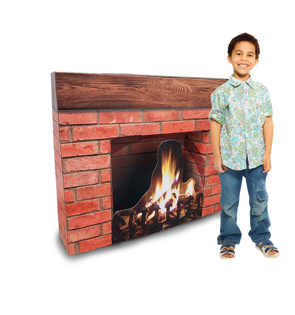 Holiday Fireplace 3D Cardboard Cutout with model.