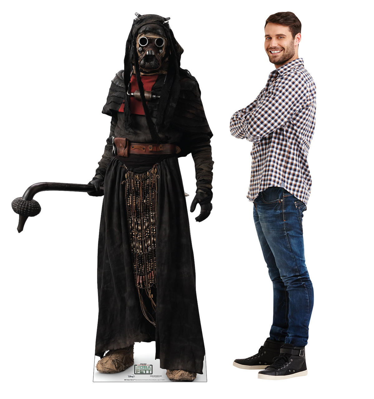 Life-size cardboard standee of Tusken WarriorTM from Lucas/Disney+ TV series The Book of Boba Fett with model.