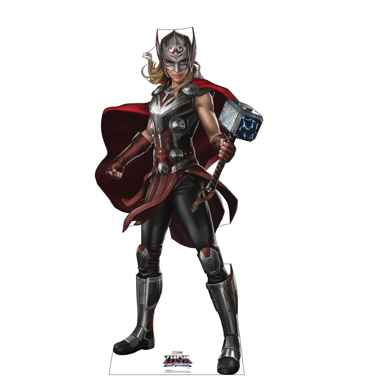 Life-size cardboard standee of Mighty Thor from Marvel's movie Thor Love and Thunder.