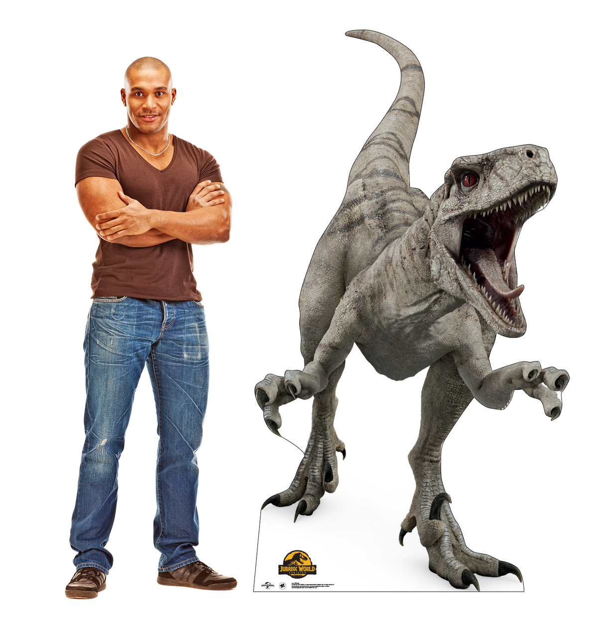 Life-size Cardboard Standee of Ghost from the movie Jurassic World Dominion with model.