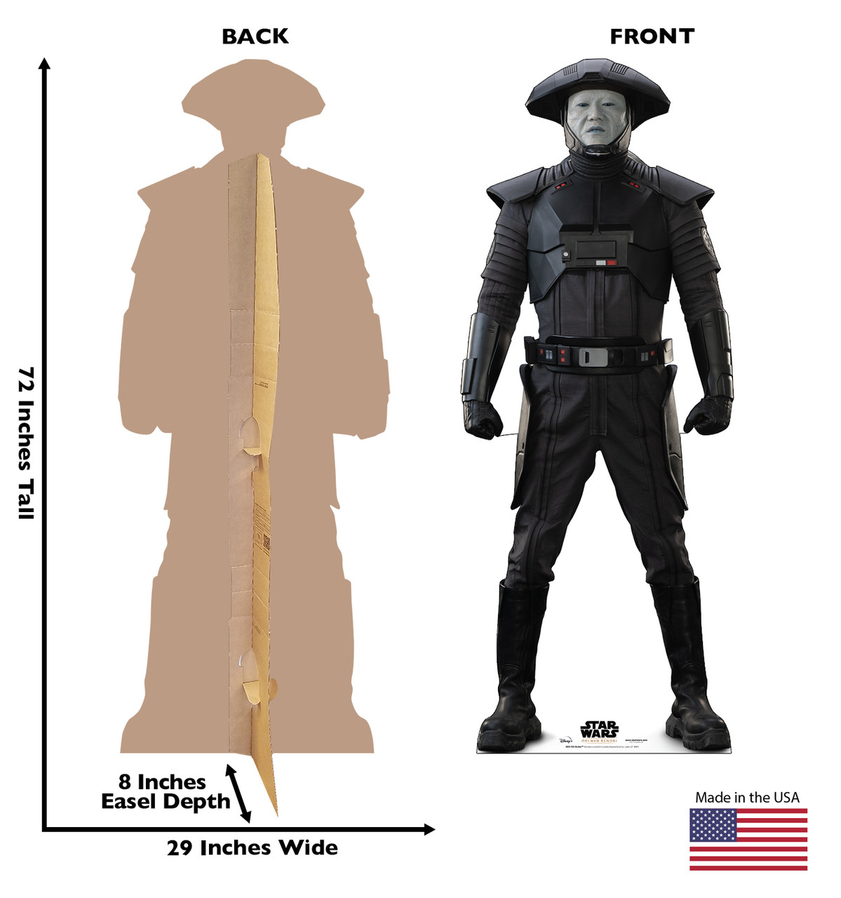 Life-size cardboard standee of Fith Brother from Star Wars Obi-Wan Kenobi Series on Disney Plus with back and front dimensions.