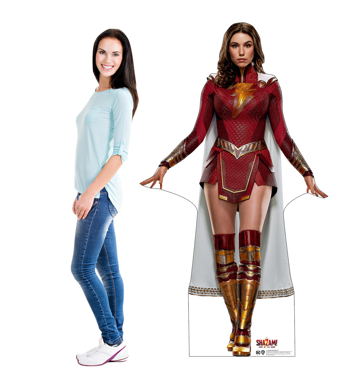 Life-size cardboard standee of Mary Bromfield from the new movie Shazam! Fury of the Gods with model.