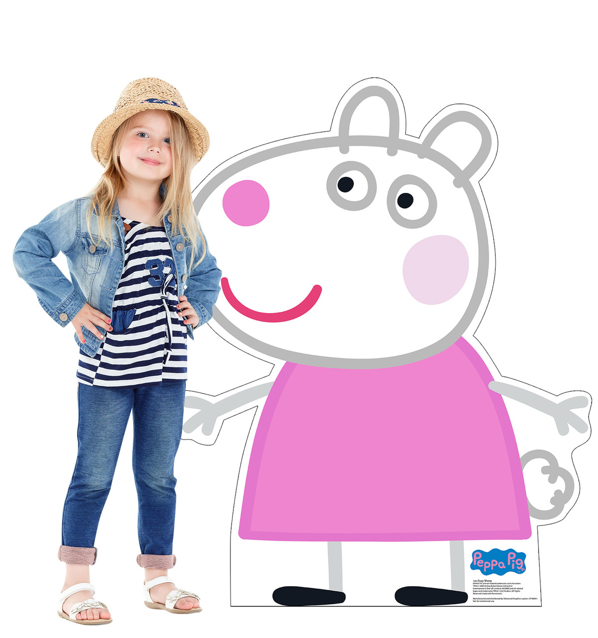 Life-size cardboard standee of Suzy Sheep with model.