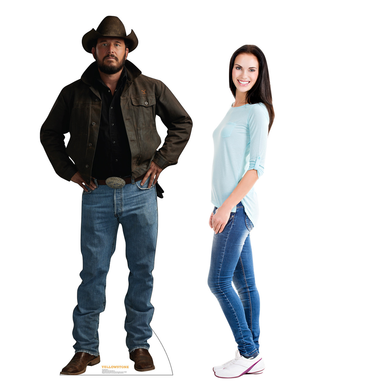 Life-size cardboard standee of Rip Wheeler from Yellowstone with model.