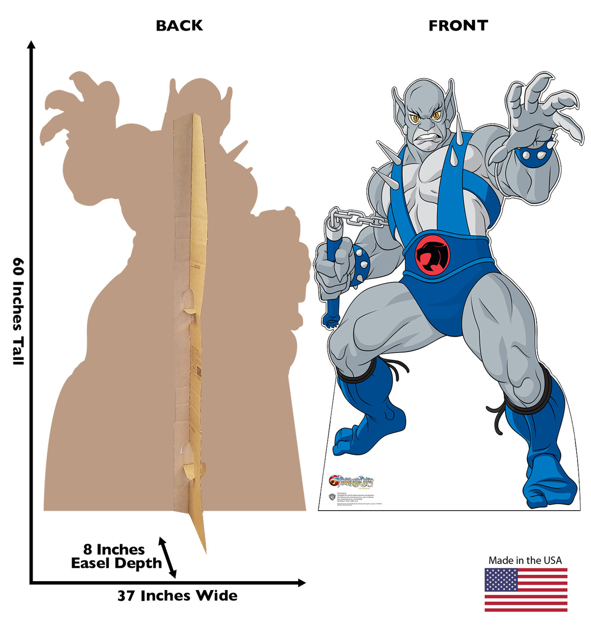 Life-size cardboard standee of Panthro from the Thunder Cats TV series with back and front dimensions.