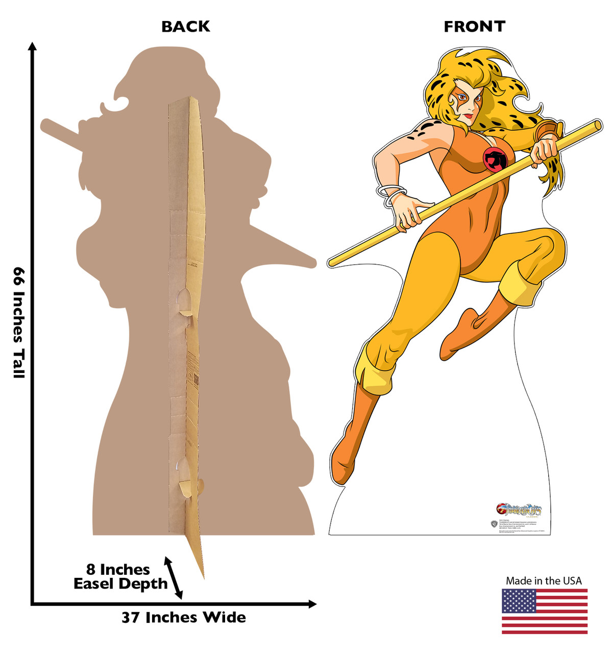 Life-size cardboard standee of Cheetara from the Thunder Cats TV series with back and front dimensions.