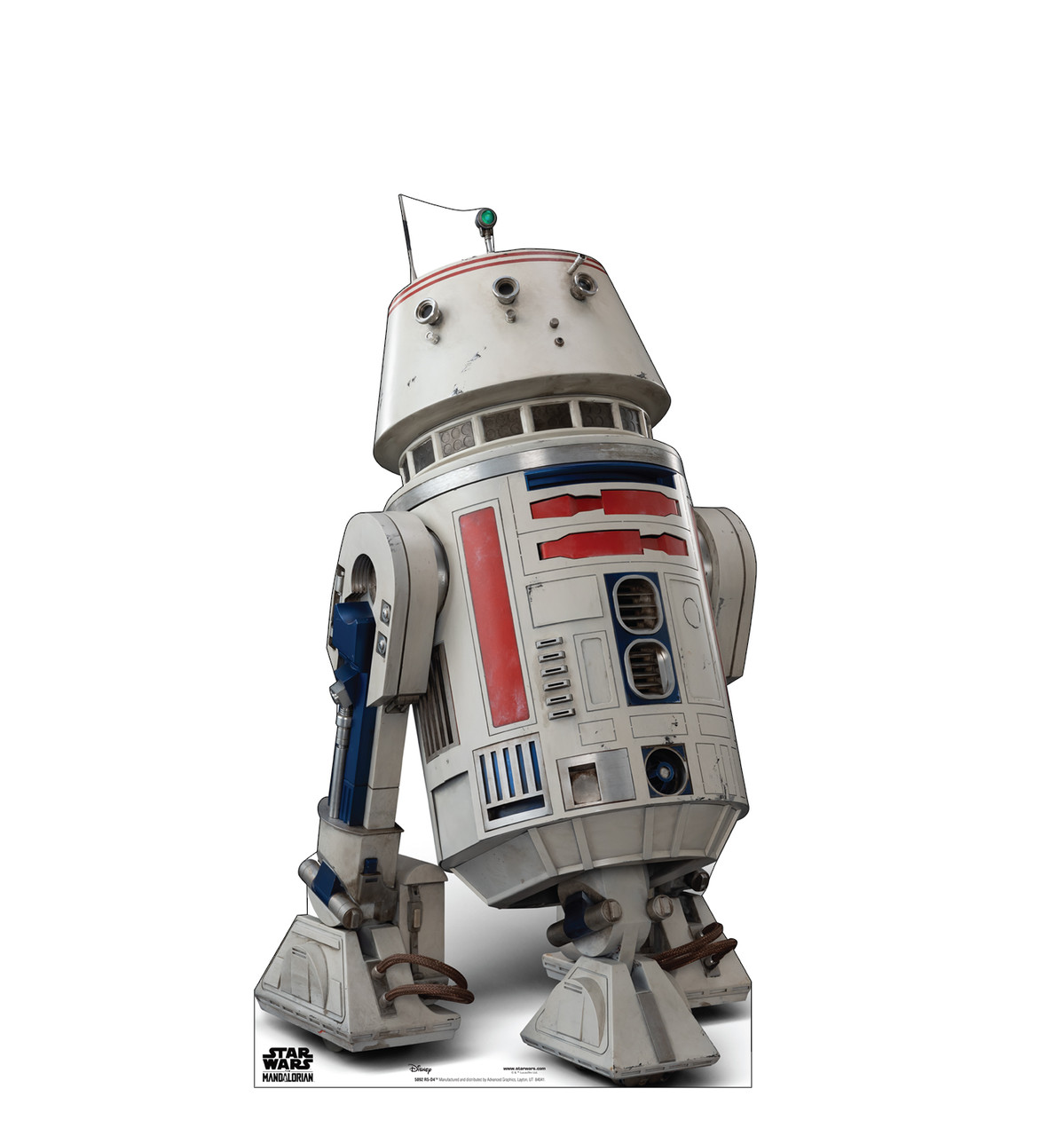 Life-size cardboard standee of R5-D4TM from Lucas/Disney+ TV series The Mandalorian Season 3.