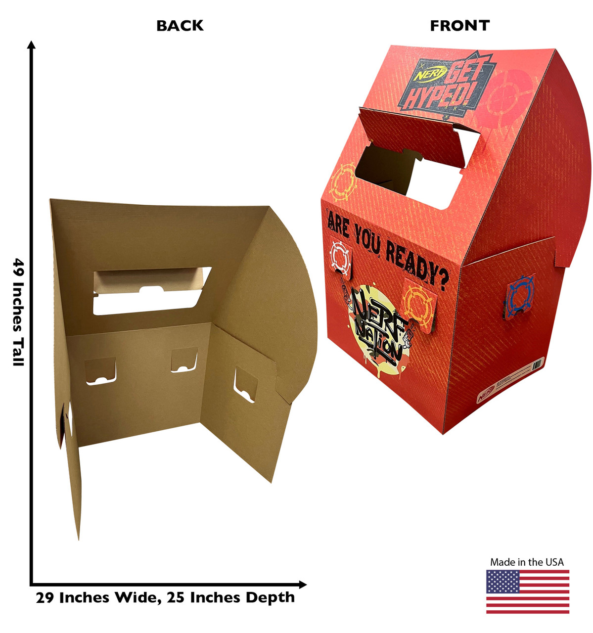 Cardboard Nerf Get Hyped Fort with dimensions