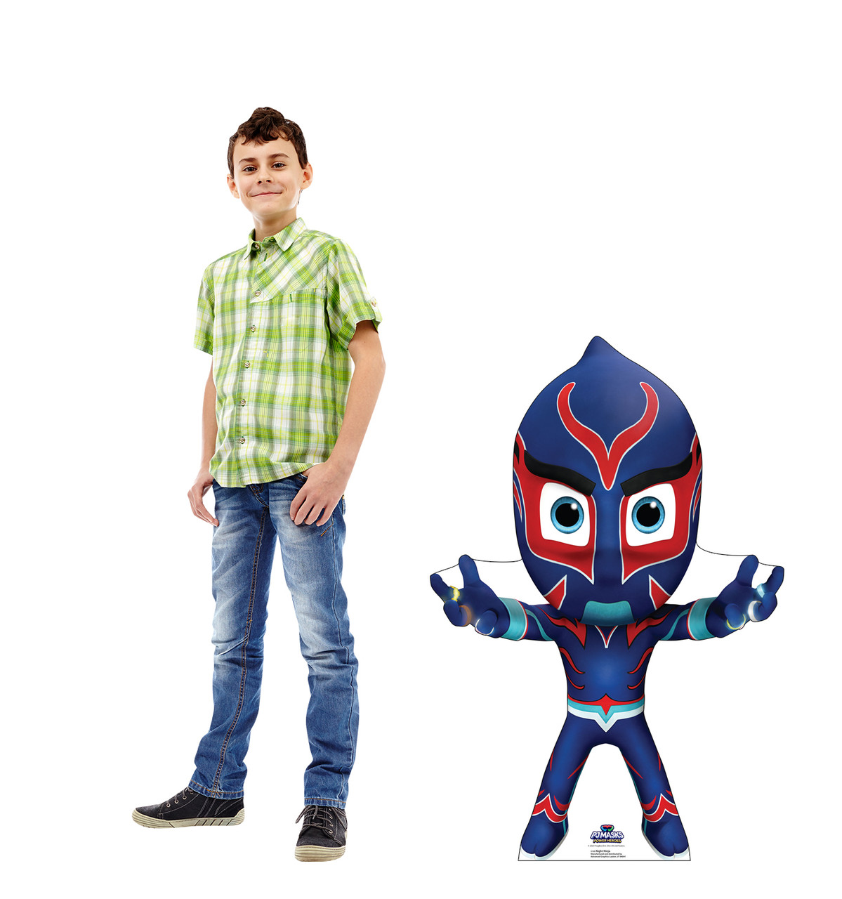 Life-size cardboard standee of Night Ninja from PJ Masks Power Heroes with model.