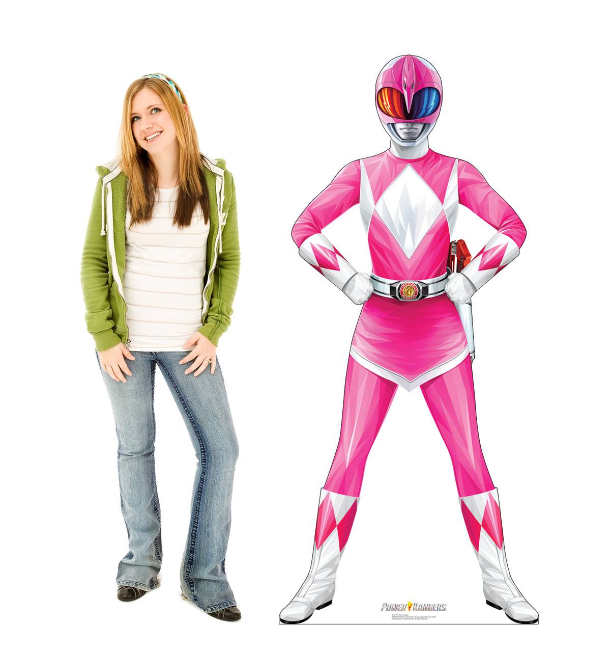 Life-size cardboard standee of Pink Power Ranger with model.