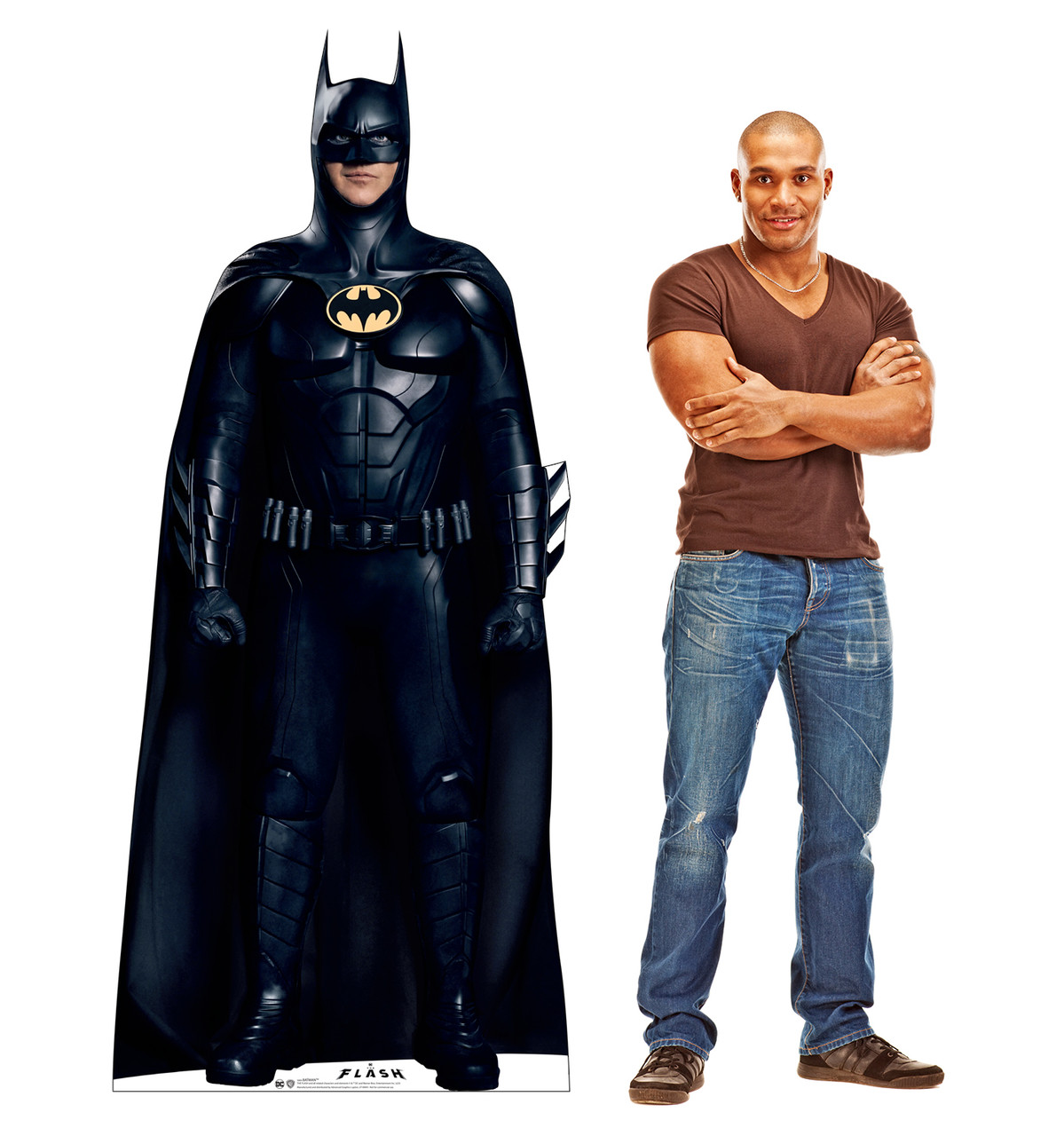 Life-size cardboard standee of Batman with model.