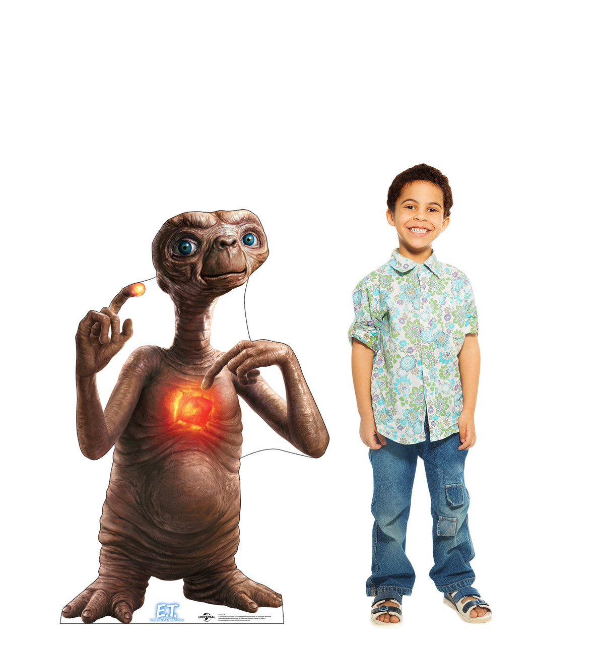 Life-size cardboard standee of E.T. with model.