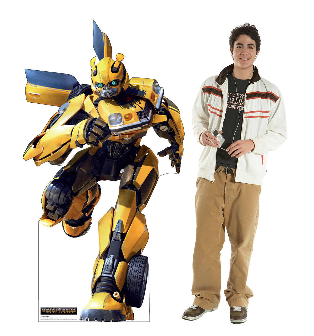 Life-size cardboard standee of Bumblebee with model.