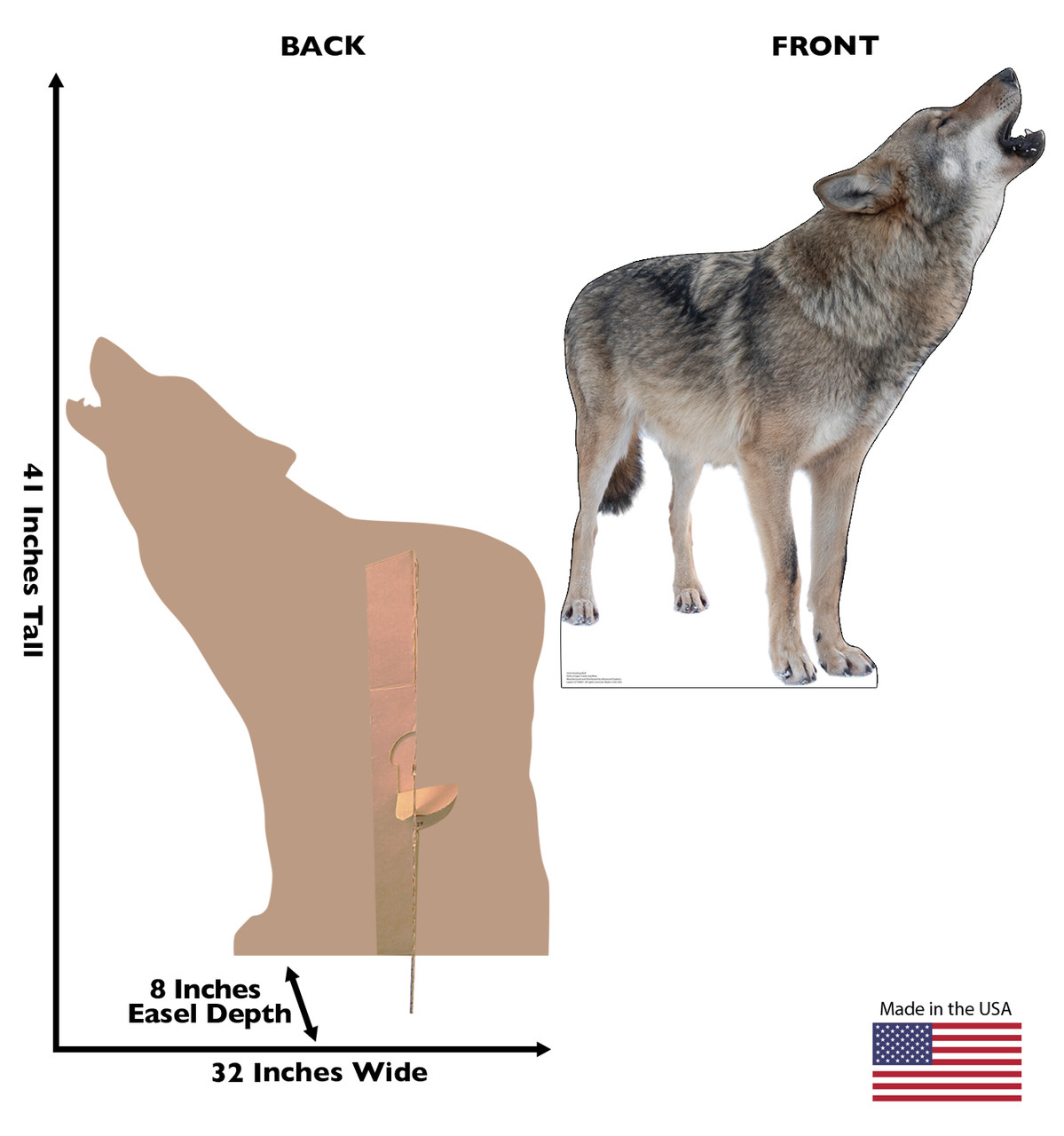 Grey Howling Wolf Life-Size Cardboard Cutout