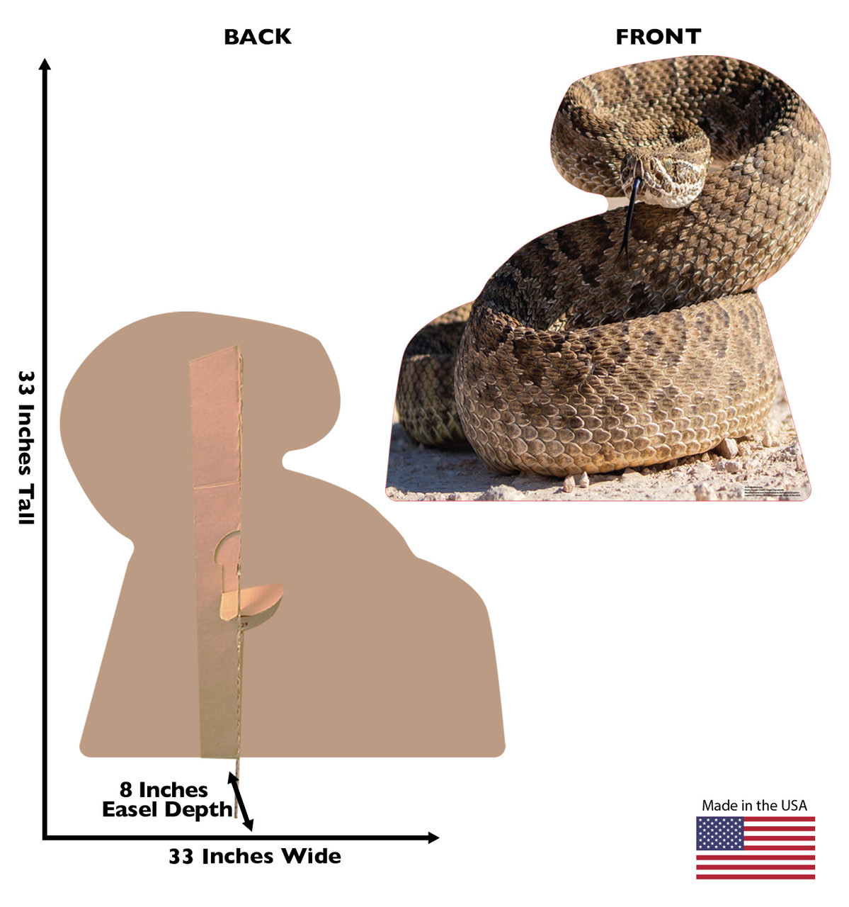 Life-size cardboard standee of a Rattlesnake with back and front dimensions.