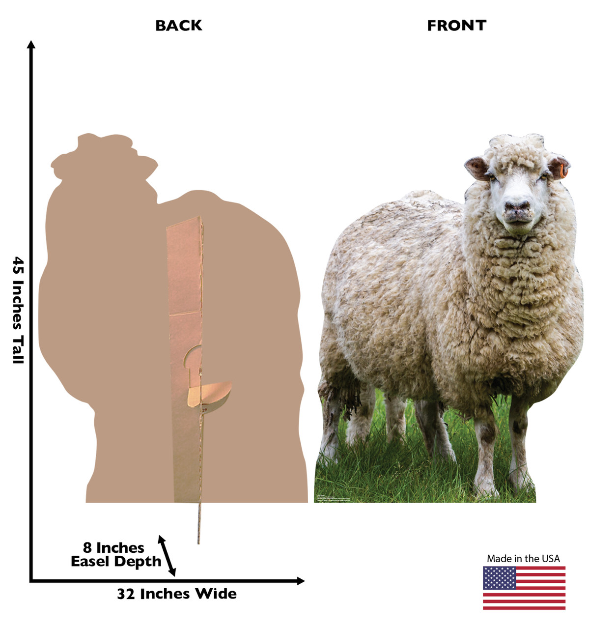Life-size cardboard standee of a Sheep with back and front dimensions.