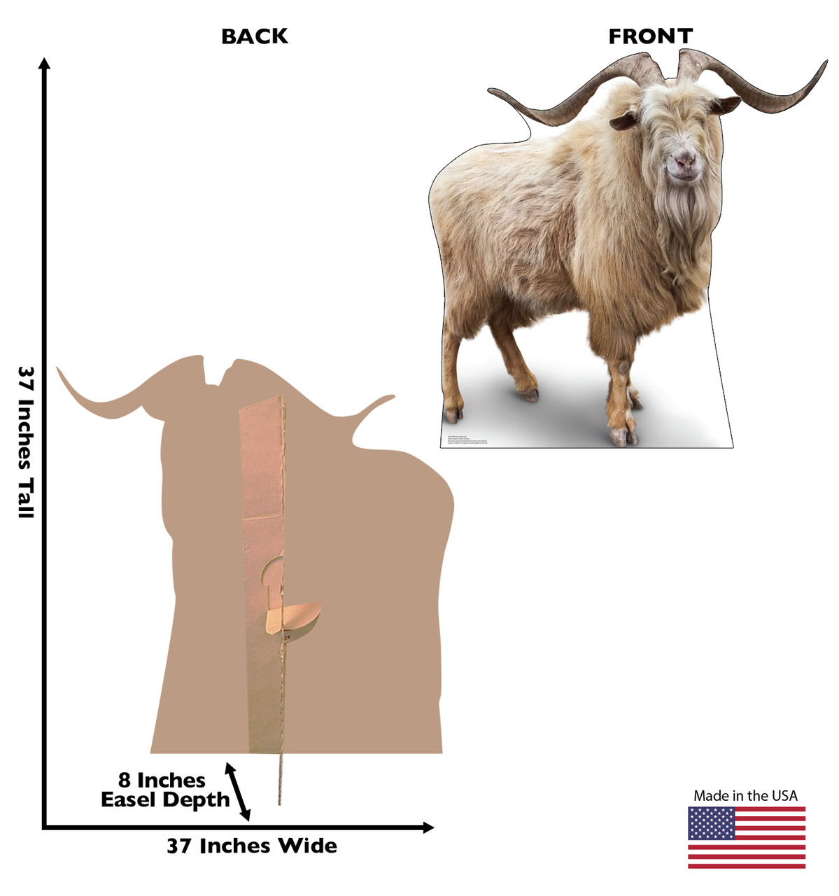 Life-size cardboard standee of a Wild Mountain Goat with back and front dimensions.