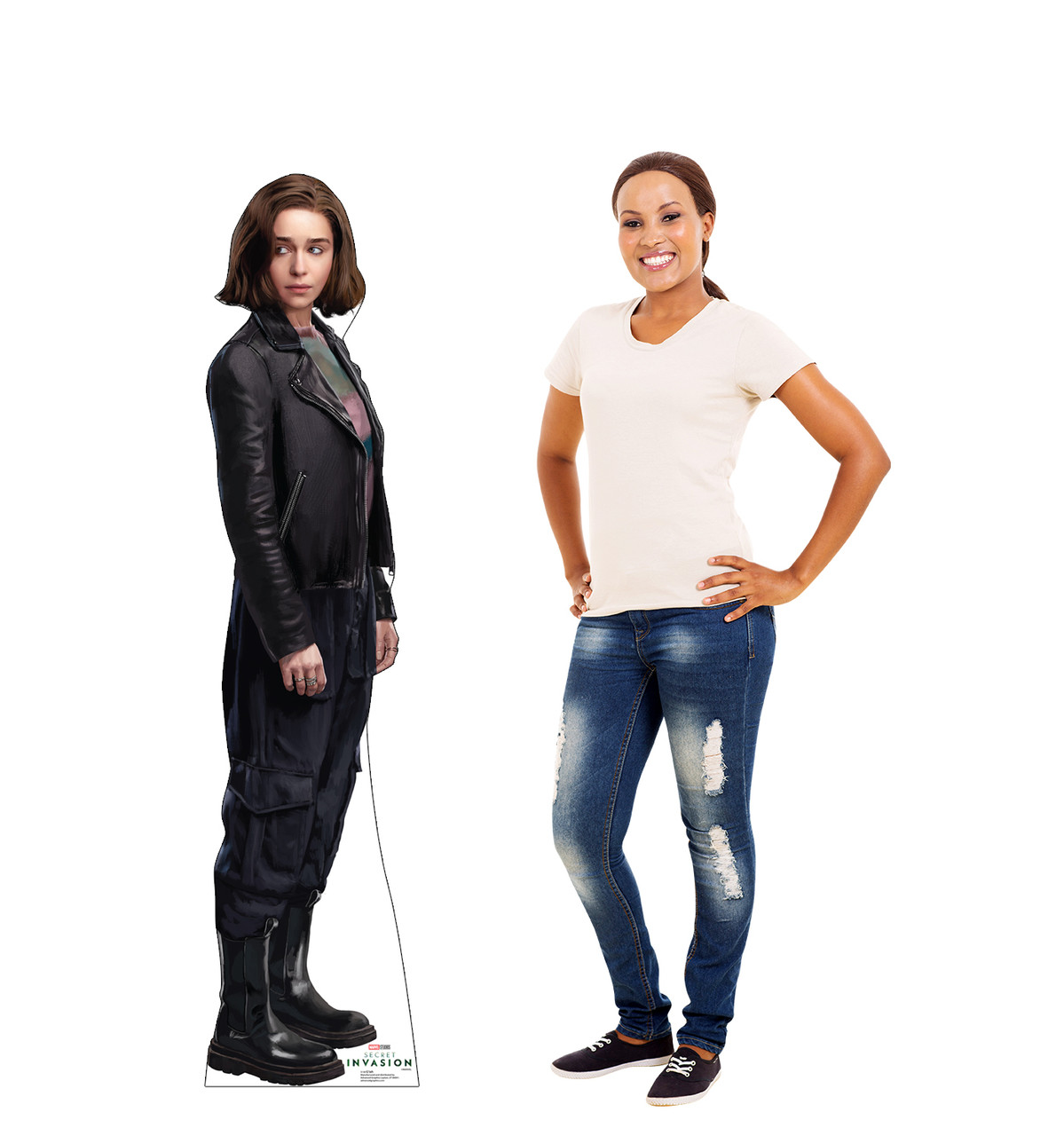Life-size cardboard standee of G'iah with model.