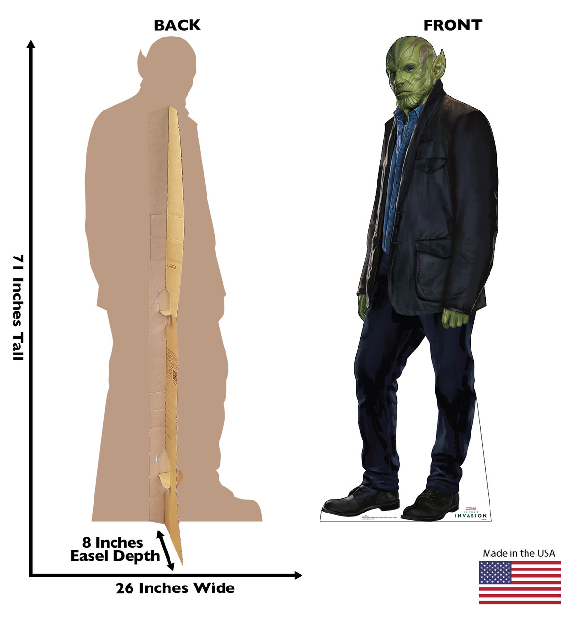 Life-size cardboard standee of Talos with back and front dimensions.