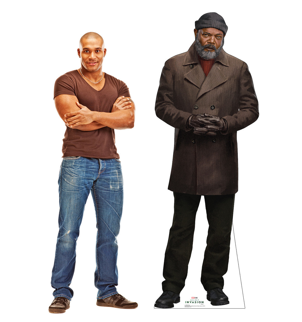 Life-size cardboard standee of Nick Fury with model.