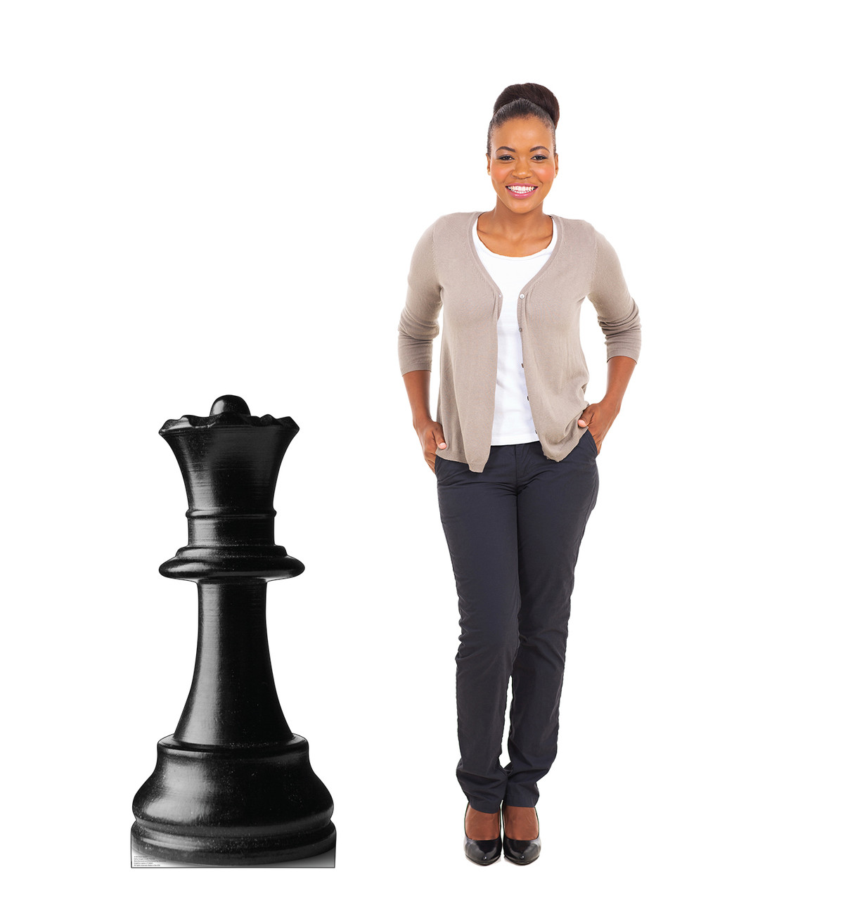 Life-size cardboard standee of a Chess Queen with model.