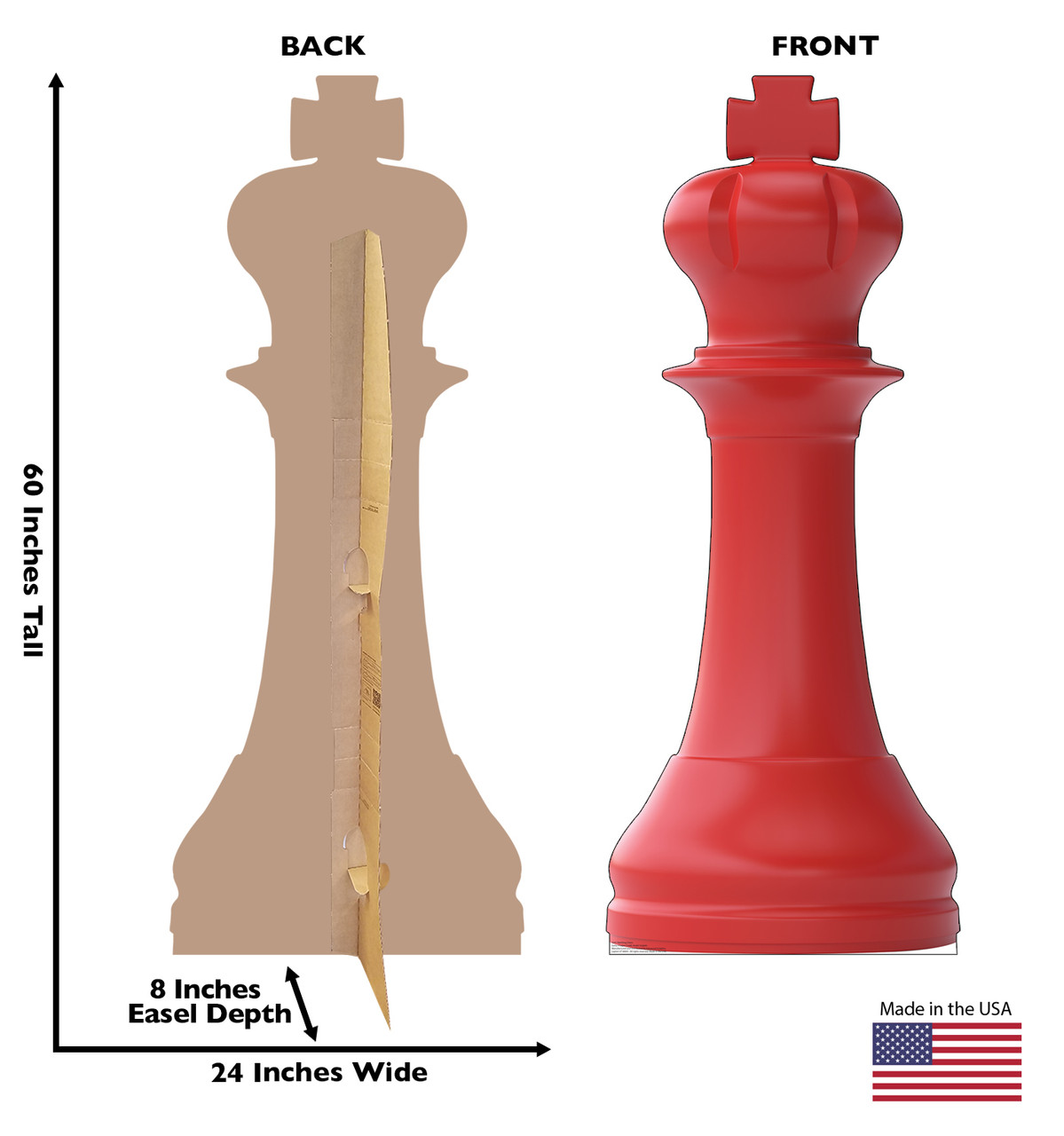 Life-size cardboard standee of a Red King Chess with back and front dimensions.