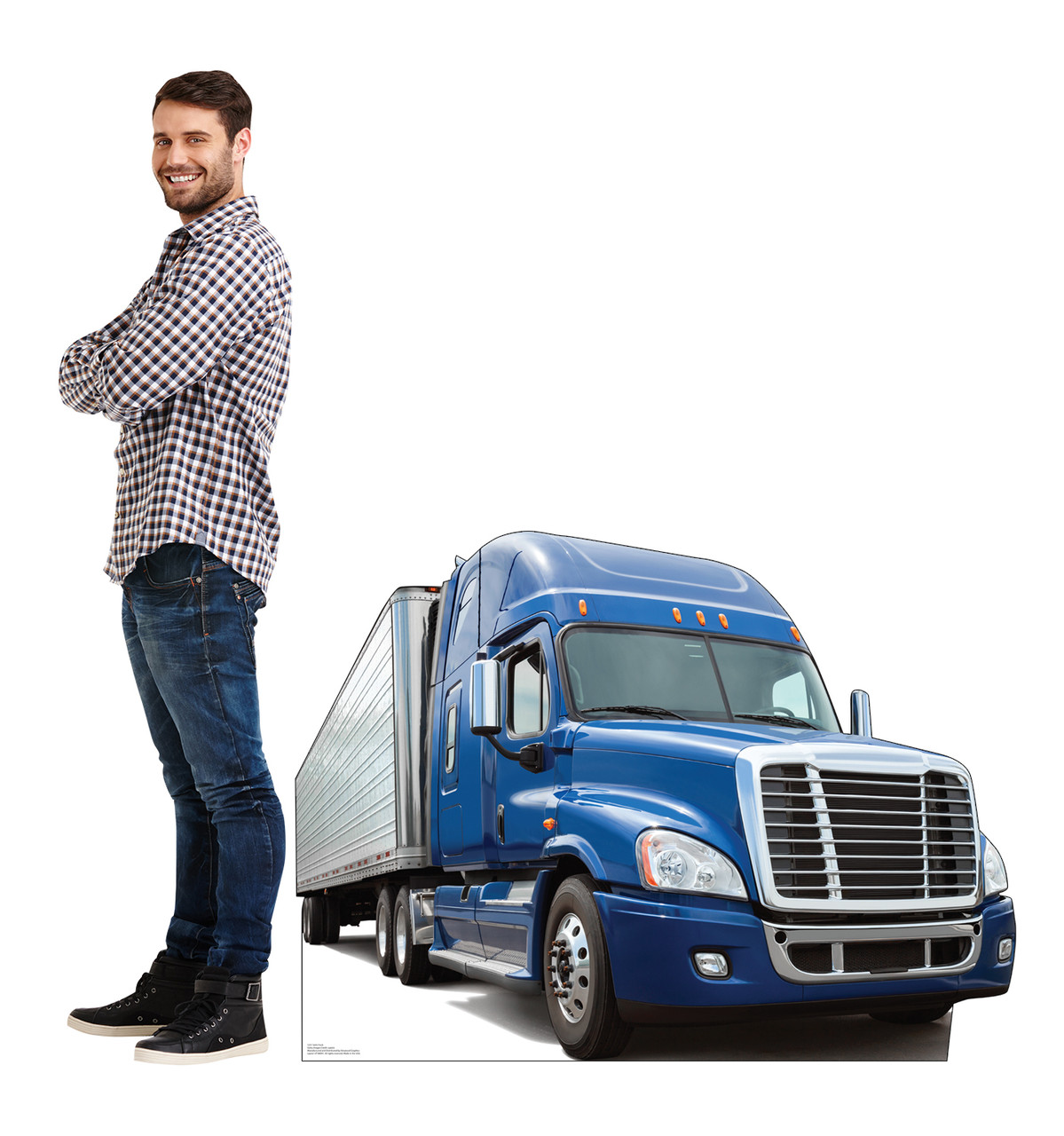 Life-size cardboard standee of a Semi Truck with model.