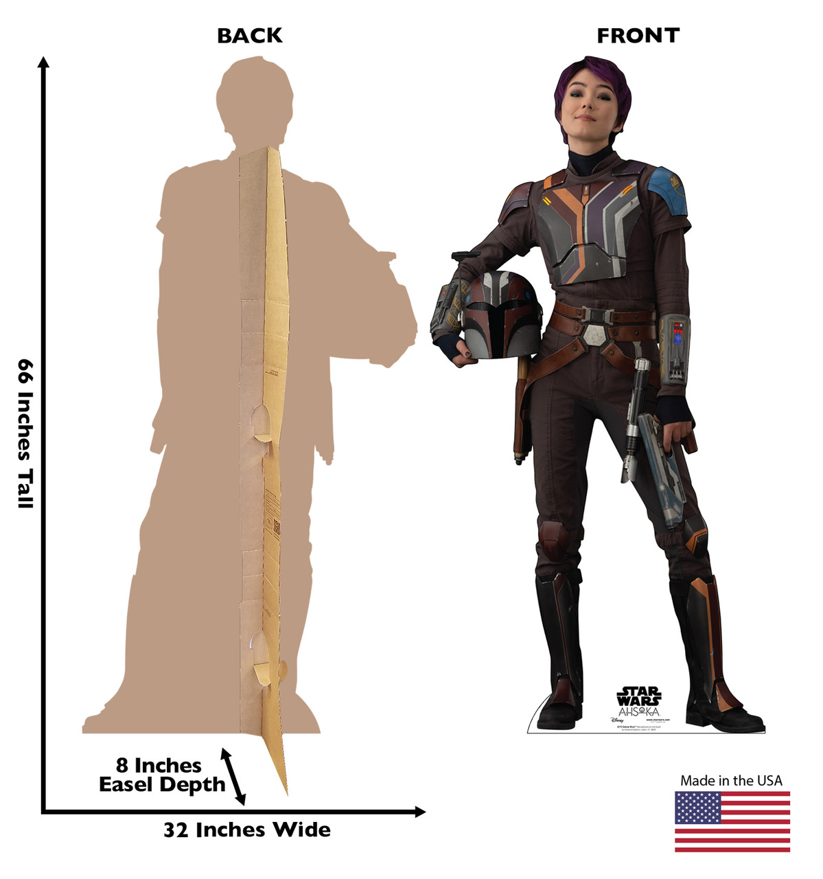 Life-size cardboard standee of Sabine Wren with back and front dimensions.